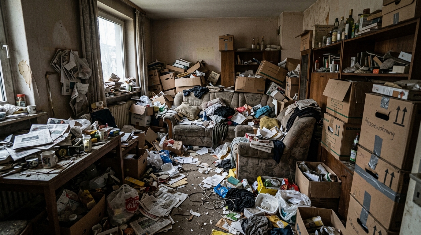Vorher (Messie-Wohnung unaufgeräumt)